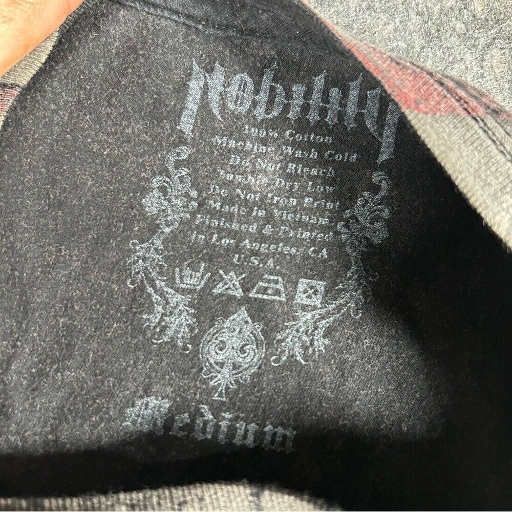 Nobility Shirt Men Medium Black Y2K Cybergoth Affliction AOP Skull Rare Emo Punk - Picture 5 of 9
